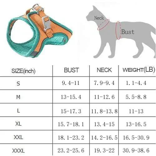 Size guide for cat harness